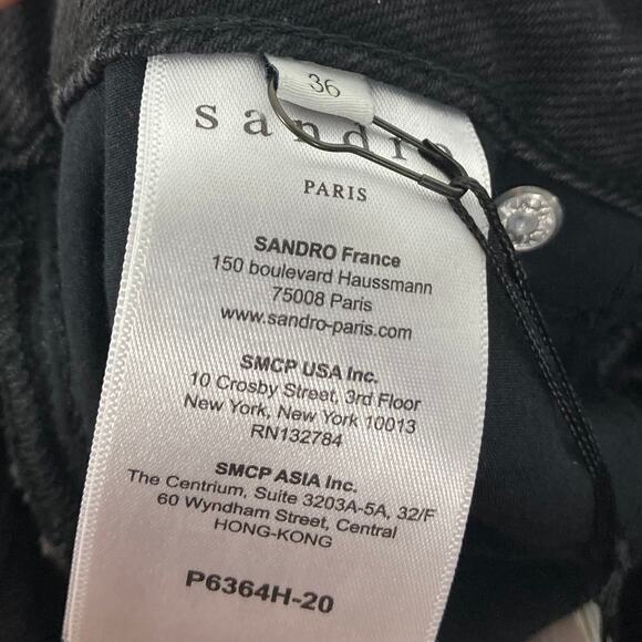 NWT SANDRO PARIS Jeans 36 Waist~27”Black Sequins Embroidery RawHem Straight”Alis - Picture 5 of 16